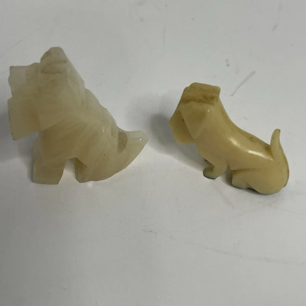 Carved Elephant And Dogs Banded White Trunk Up Stone 1 Resin Dog Figurine Shadow
